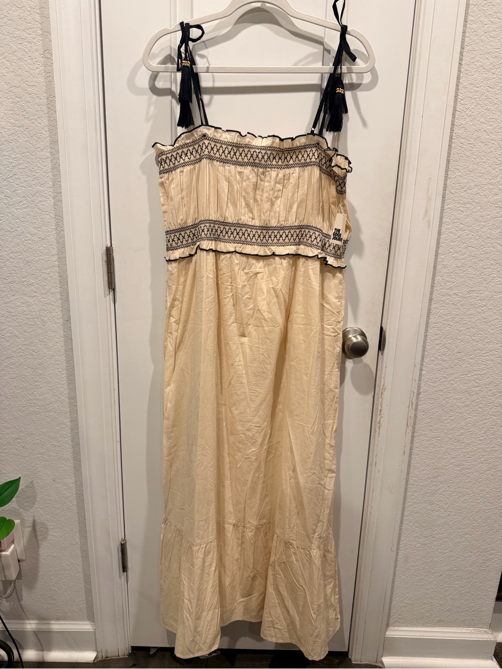 NWT The Good Journey Sand & Black Tassel Maxi Dress | Boho Resort | Size L